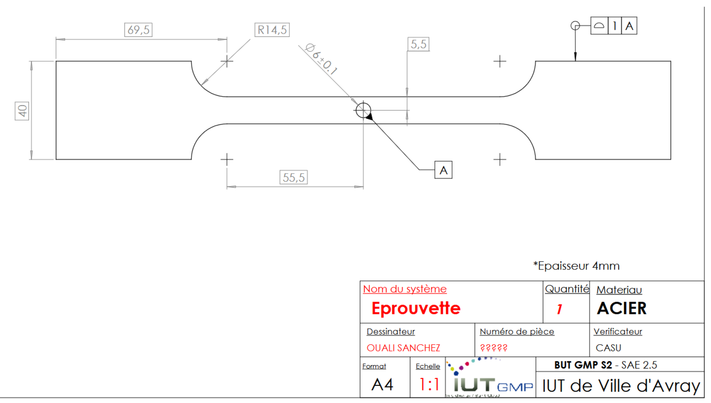 Mise en plan éprouvette
